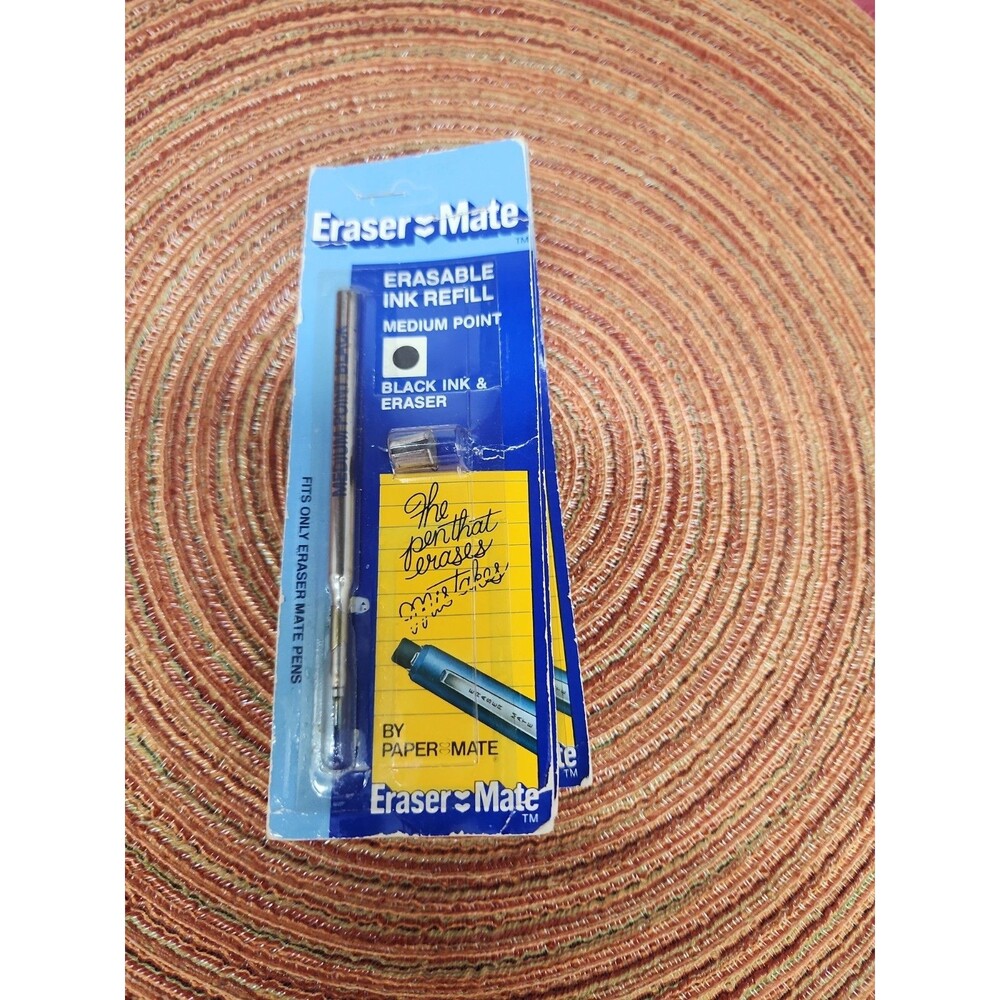 VTG Eraser Mate Erasable Ink Refills W/ Eraser Black Lot Of 3 New Old Stock 1980